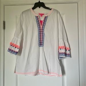 NWT Lilly Pulitzer Rissa Tunic Top White Embroidery Bohemian 100% Cotton Sz XL